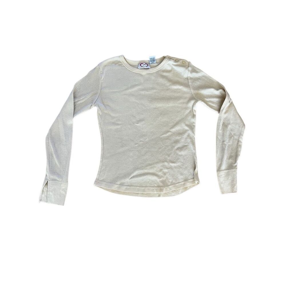 Vintage 80s Basic Long Sleeve Shirt Top Pale Yellow Jolie Intimates S